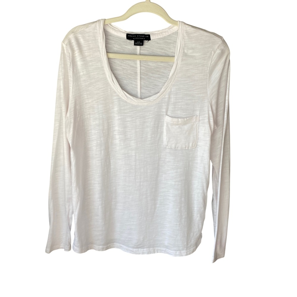 Social Standard by Sanctuary Womens White Slub Knit Long Sleeve Pocket Tee L